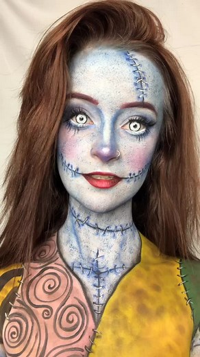 Simply meant to be🎃 #nightmarebeforechristmas #makeup #bodypaint #facepaint #musiclives #tiktokdiy #leavingmybody #fyp #cosplay #sally
