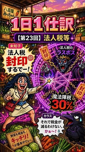 📘魔法陣税で法人税を封じ込めるでー！１日１仕訳日商簿記3級受験対策。 #日商簿記3級 #八百屋みっちゃん #1日1仕訳 #笑える簿記 #法人税