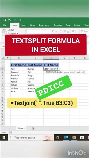 TextSplit formula #excel #ytshorts #tricks