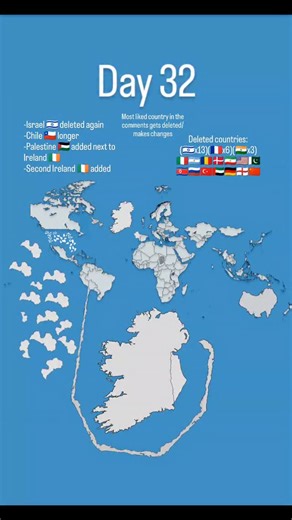 Aurora Maps on Instagram: "Day 32 - #Israel 🚮 removed again & #Chile 🇨🇱 longer & Palestine 🇵🇸 added next to #Ireland 🇮🇪 & second #Ireland 🇮🇪 added . Follow @aurora.maps for more 🫠 . . Tags... #europe #usa #geography #maps #france #uk #map #dubai #us #india"