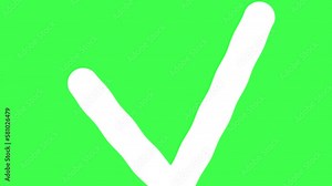 Funky cartoon check mark icon animation. White check mark on white background. Animation in motion graphics of a check mark confirmation approval symbol. Chroma key