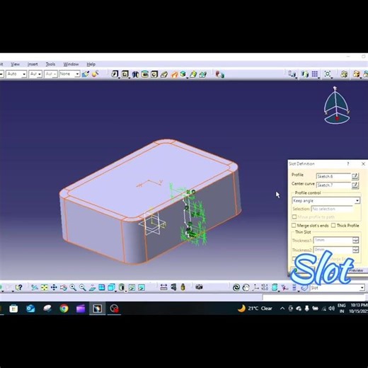 CATIA V5 Slot Command | Create Slots Along Any Path 🔥 | #shortsvideo #cadsoftware