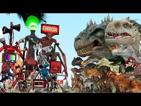 ALL CHIMNEY HEAD, MEAT HEAD AND SIREN HEAD VS T-REX DINOSAURS FAMILY (Garry's Mod)