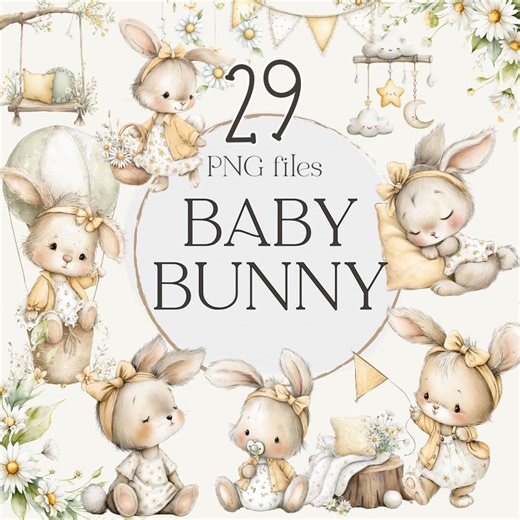 Bunny Clipart, Rabbit Clipart PNG, Bunny Nursery Art, Spring Baby Animal, Spring Bunny Clipart, Baby Shower Clipart - Etsy