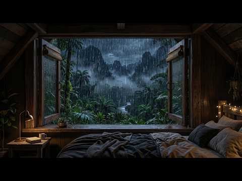 Fake Projector Window - Rainy Night in the Jungle | Immersive Nature Experience