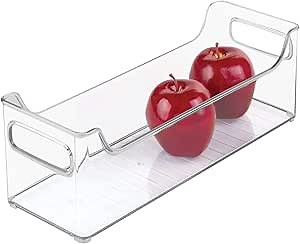 iDesign Stackable Plastic Pantry Bin with Handles for Cabinets or Fridge, Clear, Made in USA