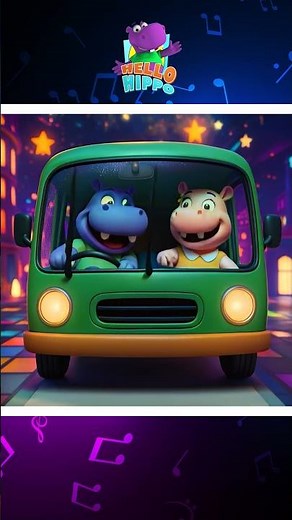 Wheels on the Green Bus Go Round and Round #hellohippo #nurseryrhymes #ytshorts #foryou #shorts