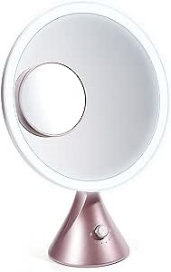 Lighted Makeup Mirror with Magnification: 10x Magnifying Makeup Mirror with Lights - Rechargeable 3 Colors Dimmable Led Make Up Mirror, Rose Gold