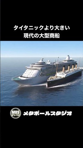 沈没船タイタニック号と現代の大型商船、大きさ比較
