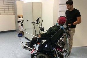 People with paralysis navigate a room via a mind-controlled wheelchair