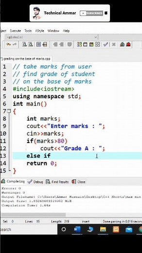 C++ Program to Calculate Grades of Student | C++ Tutorials | C++ Programming #shorts #ytshorts