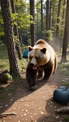 Bear vs Campers — Trapped in Nature’s Fury | Wild Animal Attack Shorts #bear #campers #camping