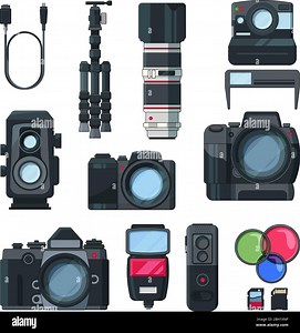 Digital photo and video cameras in cartoon style. Professional equipment. Photo and video professional camera, vector illustration Stock Vector Image & Art - Alamy