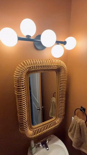 Let there be light! 💡 Check out my powder room refresh using the Bloom vanity light by @artikaofficial This LED light fixture is an easy install, dimmable and looks AMAZING • I can't get over how great my powder room looks! @artikaofficial Bloom LED vanity light comes in 3 finishes; matte black, light gold, and chrome. There's even a smaller version in the flush mount style! Linked both styles in stories Bath Powder Room Light Fixture Lights Vanity Light Bath Design Bath Decor Bathroom Halfbath