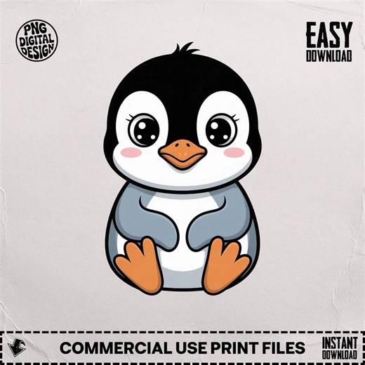 Penguin Illustration, Printable Clipart (PNG JPG PDF Digital Download