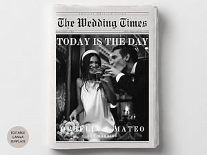 Large Wedding Newspaper Template, Modern-classic Wedding Folded Program, Printable Canva Wedding Day Timeline, DIY Custom Wedding Newspaper - Etsy