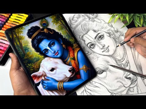 How to Draw Shree Krishna Drawing, Janmashtami Drawing, Outline Tutorial