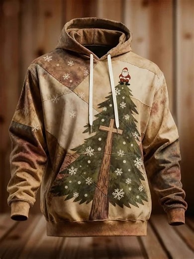 Christmas Men's Graphic Christmas Tree Hat Hoodie Pullover Hoodie Printed Hoodie Vacation Fashion Streetwear Stylish Hooded Outdoor Going out Black Khaki Printing Fall Winter Designer S M L XL 2XL 3XL 2025