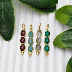 Triple Gemstone Drop Pendant/multi Stone Pendant/gold Bezel Pendant/designer Party Wear Pendant/minimalist Oval Pendant/gift for Her/per Pc - Etsy
