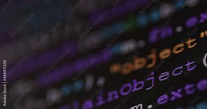 4K Close up shot programming tag code on PC Monitor. Background concept for programming and coding web development.