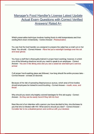 Managers Food Handlers License Latest Update Actual Exam Que video