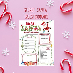 Secret Santa Questionnaire, Christmas Party, Work Secret Santa, Secret Santa Survey, Secret Santa List, Secret Santa Party, Gift Exchange - Etsy