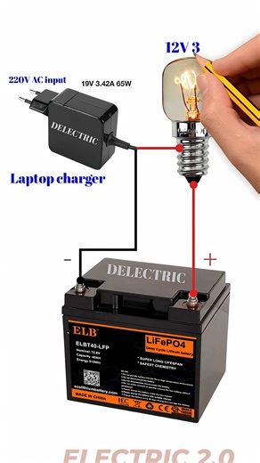 How to Charge a 12V Battery with a Laptop Charger and Light Bulb #batterycharge #batterycharging | Electric 2.0