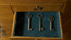 Taking an old skeleton key out of a mysterious chest of drawers