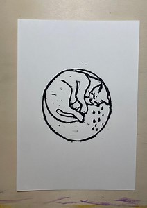 Linolschnitt Katze schwarz-weiß - Etsy.de