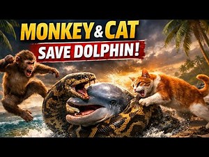 past1 ll Monkey & Cat Save Dolphin from giant python Attack On The Island ‪@KittyDreamWorld‬