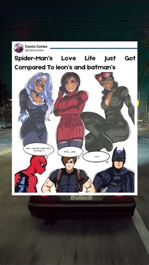 Fan art shows Spider-Man awkwardly discussing relationships with Ada Wong. #spiderman #batman