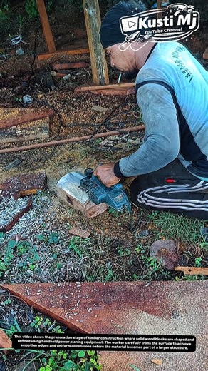 Shaping Timber Blocks with Power Planing Tools | Raw Wood Preparation on Site.