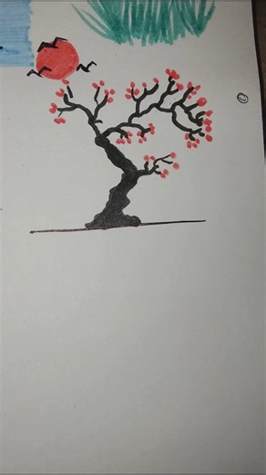 Simple Red Tree Painting ❤️#shorts #viral #painting ‪@pujahue‬