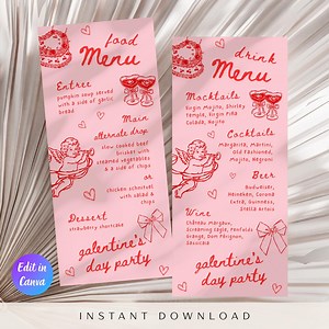 Hand Drawn Galentine's Party Food and Drink Menu, Valentines Day Party, Girls Night Party Menu, Valentine's Brunch Menu, Instant Download - Etsy