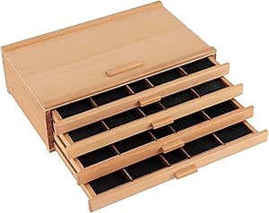 Cezanne Creative Mark Pastel Storage Box, 4-Drawer Wooden Art & Craft Supplies Organizer, Birch Wood, Brown
