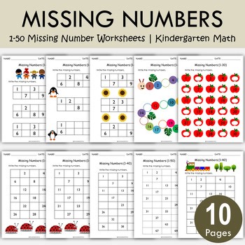 Missing Number Worksheets 1–50 | Preschool & Kindergarten Math, T-187