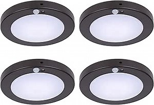 LIT-PaTH LED Flush Mount Ceiling Light, Closet Lighting Fixture with Motion Sensor and Dusk to Dawn, 10.5W, 800 Lumen, 6.2 Inch, Anti-Rust Galvanized Housing, Bronze Finish 3000K 4-Pack