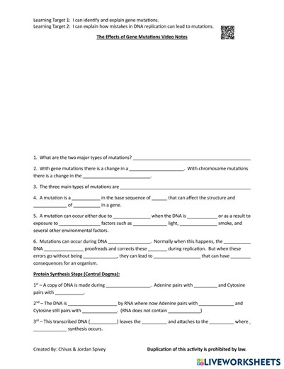 The Effects of Gene Mutations Video Notes