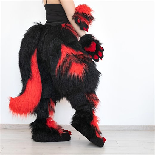 Custom Fursuit Pants - Black & Red Faux Fur Legs , Digitigrade Cosplay Trousers, Full Lower Body Furry Partial, Any Color Accessory, Gift - Etsy
