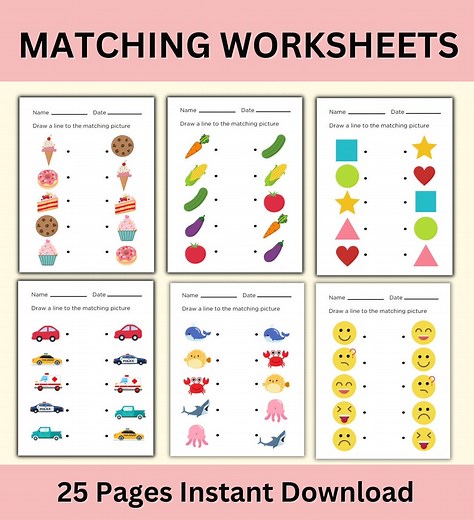 Matching Worksheets, Match the Picture, Kindergarten Preschool Activity, Busybook, Educational Pages - Etsy