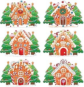 Christmas Placemats Set of 6 Gingerbread Man Plastic Table Mats Christmas Tree Candy Cake Xmas Cute Table Mats Gingerbread House Shaped Winter Decoration for Xmas Party Kitchen Dining