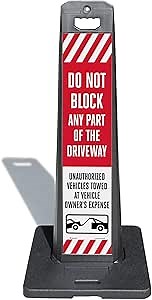 SmartSign Do Not Block Any Part Of Driveway LotBoss Vertical Panel Sign Kit with Rubber Base, Double-Sided, 7.875" x 35.5" 3M Engineer Grade Reflective Parking Lot Sign, Plastic Frame, USA-Made