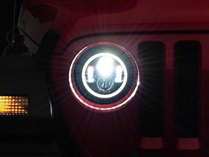 Raxiom Jeep Wrangler Axial Series 7-Inch LED Halo Headlights with DRL, Amber Turn Signals and Headlight Adapter; Black Housing; Clear Lens J137648 (18-26 Jeep Wrangler JL) - Free Shipping