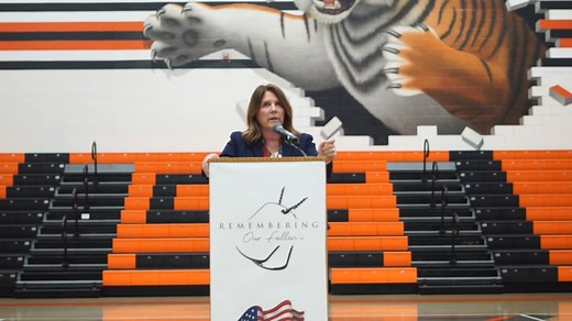 Dr. Laura Kagy Superintendent of Seneca East Local Schools speaks at the kick off event for the "@Remembering our Fallen" Kick off event that was held on Thursday. The traveling wall will be set up Friday and Saturday and is FREE to check out. Alots of Actvities planned Saturday at Seneca East #neverforget #tellmyfamilyilovethem #freedom #merica | Scanner Media