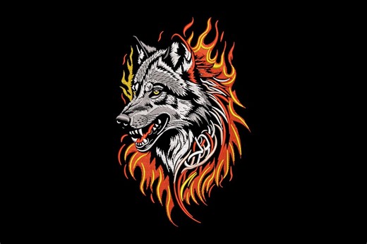Burning Wolf Embroidery Design, Burning Wolf Machine Embroidery, 4 Sizes, Instant Download - Etsy