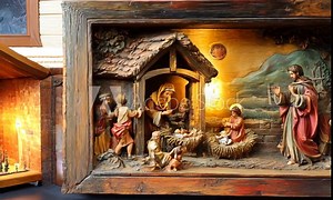 Nativity Scene With The Holy Family In Stable