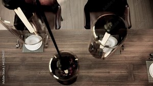 retro dining room interior design, contemporary cafe concept, bird’s eye view pan right shot, video 4k 3d animation