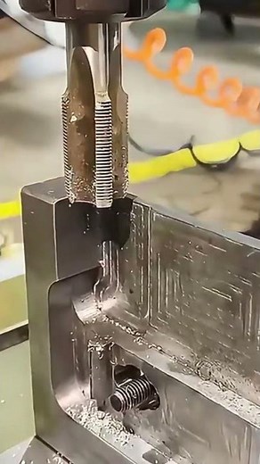 This is the process of making a thread on the inside of an iron pipe.