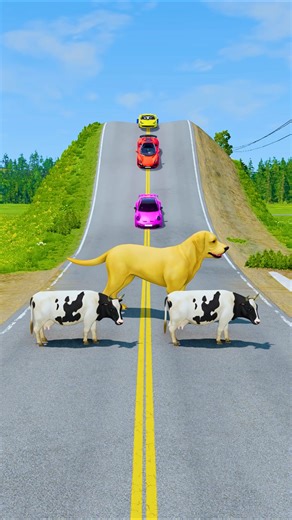 Big Truck vs Cow & Dog Classic Characters - BeamNG.Drive.