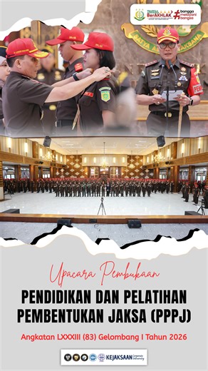 Badan Diklat Kejaksaan R.I on Instagram: "Kepala Badan Pendidikan dan Pelatihan Kejaksaan RI Dr. Leonard Eben Ezer Simanjuntak, S.H., M.H. mewakili Jaksa Agung RI secara resmi membuka Pendidikan dan Pelatihan Pembentukan Jaksa (PPPJ) Angkatan LXXXIII (83) Gelombang I Tahun 2026. Selasa (20/1/2026) Kapusdiklat Teknis dan Fungsional Rini Hartatie, S.H., M.H. dalam laporannya menyampaikan sebanyak 500 peserta calon jaksa dan 5 orang partisipan TNI telah siap mengikuti diklat yang akan berlangsung d